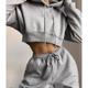 Women's Crop Top Hoodie Tracksuit Pants Sets Solid Color Causal Patchwork Drawstring Black Long Sleeve Sportswear Hooded Fall Winter
