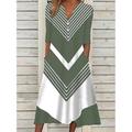 Women's Casual Dress Shift Dress Midi Dress Black and white stripes Green Dark Blue Half Sleeve Color Block Button Summer Spring V Neck Basic Vacation 2023 S M L XL XXL 3XL