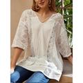 Women's Blouse Lace Patchwork Solid Color Basic Boho U Neck Lace-up Spring Fall Black White Yellow Light Blue Grey