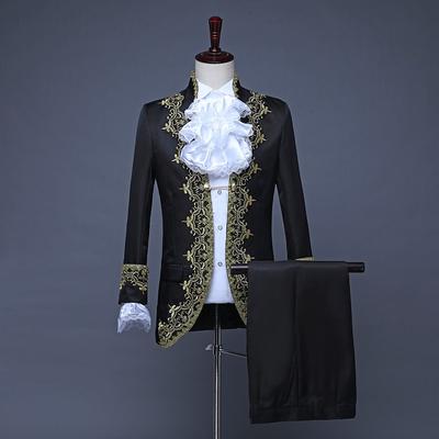 Retro Vintage Rococo Medieval Coat Pants Circus Jacket Prince Aristocrat Men's Lace Flounced Slim Fit Print Halloween Masquerade Performance Party Business / Ceremony / Wedding Adults' Coat Pants