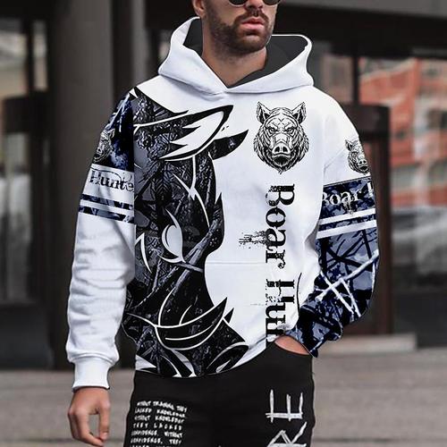 Men's Graphic Animal Hoodie Hoodies Sweatshirt Hoodie Long Sleeve Hooded Sweatshirt Hooded Streetwear 3D Print Sports Outdoor Daily Black And White Light Khaki. Print Spring Fall Designer