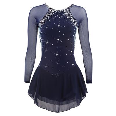 Figure Skating Dress Women's Girls' Ice Skating Dress Violet Black White Open Back Mesh Spandex High Elasticity Training Competition Skating Wear Classic Crystal / Rhinestone Long Sleeve Ice Skating