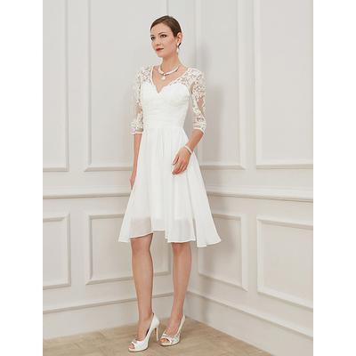 TS Reception Little White Dresses Wedding Dresses A-Line V Neck Half Sleeve Knee Length Chiffon Bridal Gowns With Draping Appliques 2025