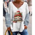 Women's Sweatshirt Pullover Cat Casual Sports Print Black Pink Red Sportswear Funny Loose Fit V Neck Long Sleeve Top Micro-elastic Fall Winter