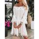 Women's White Dress Lace Dress Shift Dress Plain Tassel Fringe Lace Off Shoulder Midi Dress Basic Daily Date 3/4 Length Sleeve Summer Spring