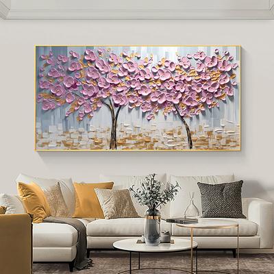 Hand painted Abstract Cherry Blossom Oil Painting on Canvas handmade Pink Flower Painting for Living room Home Decor Large Custom Textured painting Wall Art Decor