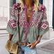 Women's Shirt Lace Shirt Blouse Tribal Casual Holiday Lace up Print Pink 3/4 Length Sleeve Ethnic V Neck Spring Fall