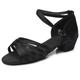 Women's Latin Shoes Ballroom Shoes Line Dance Performance Satin Basic Sandal Solid Color Low Heel Buckle Kid's Leopard Dark Brown Black