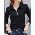 Women's Polo T shirt Tee Cotton Plain Sports Weekend Black White Pink Quarter Zip Long Sleeve Fashion Shirt Collar Regular Fit Spring Fall