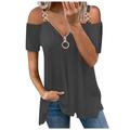 Women's Tunic T shirt Tee BurgundyTee Plain Casual Weekend Cold Shoulder Black Wine Navy Blue Cold Shoulder Quarter Zip Short Sleeve Basic Off Shoulder Half Zip Regular Fit