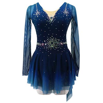 Figure Skating Dress Women's Girls' Ice Skating Dress Dark Green Asymmetric Hem Mesh Spandex High Elasticity Training Practice Competition Skating Wear Handmade Crystal / Rhinestone Long Sleeve Ice