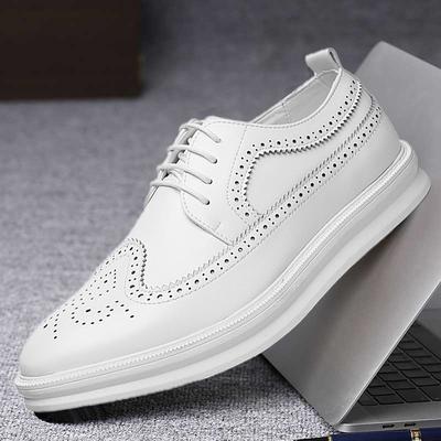 Men's White Brogue Derby Shoes - Stylish Leather Lace-Up Sneakers for Casual and Formal Wear