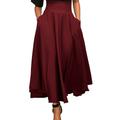 Women's Skirt A Line Swing Maxi High Waist Skirts Pleated Pocket Bow Solid Colored Street Daily Fall Winter Polyester Elegant Vintage Fashion Wine Red Black Pink Blue