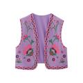 Women's Vest Gilet Party V Neck Embroidered Flower Breathable Streetwear Regular Fit Outerwear Sleeveless Summer White XS