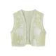 Women's Vest Gilet Party V Neck Embroidered Flower Breathable Streetwear Regular Fit Outerwear Sleeveless Summer White XS