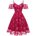 Women's Lace Dress Party Dress Lace Ruffle V Neck Short Sleeve Midi Dress Vacation Beach Pink Red Summer Spring