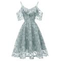 Women's Party Dress Homecoming Dress Lace Dress Swing Dress Midi Dress Light Blue Short Sleeve Floral Lace Summer Spring V Neck Fashion Wedding Guest Summer Dress