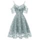 Women's Party Dress Homecoming Dress Lace Dress Swing Dress Midi Dress Light Blue Short Sleeve Floral Lace Summer Spring V Neck Fashion Wedding Guest Summer Dress