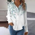 Women's Shirt Blouse Button Blouse White Green Leaf Floral Print Long Sleeve Collared Shirts Holiday Weekend Streetwear Casual Shirt Spring Summer