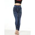 Women's Slim Pants Trousers Leggings Cotton Faux Denim Flower Print High Cut Full Length High Elasticity High Waist Fashion Streetwear Street Causal Red Blue S M Summer Fall