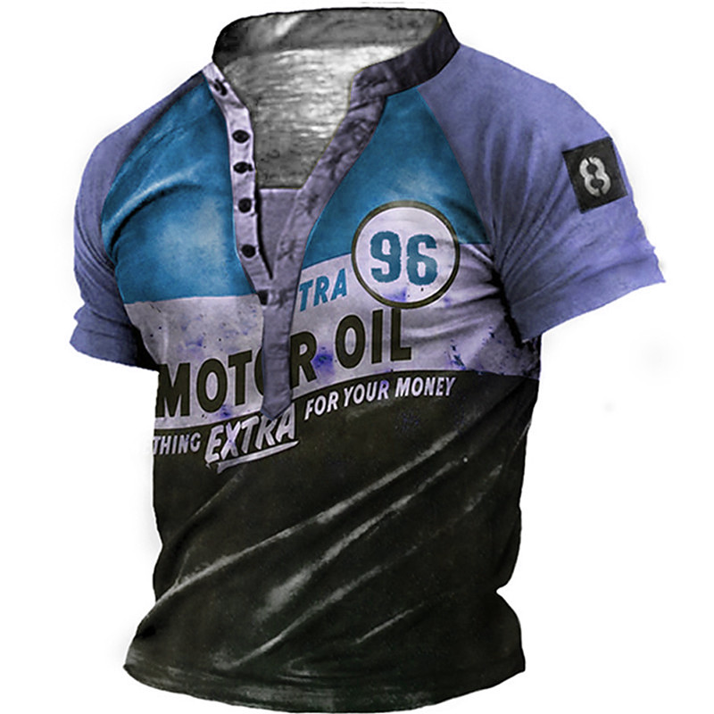 Extra Mens Graphic Shirt 3D Blue Green And Black 96 Neck Tee Henley Vintage Color Block Letter Summer Outdoor Daily Sports Designer Basic Nothing