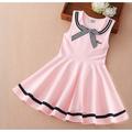 Kids Girls' Sailor Collar Retro Dress Striped Solid Color Tank Dress School Uniforms School Casual Bow Navy Blue Cotton Knee-length Cute Sweet Dresses Summer Regular Fit 3-13 Years