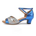 Women's Sandals Glitter Crystal Sequined Jeweled Ankle Strap Sandals Party Club Hollow-out Low Heel Elegant Vintage Satin PU Ankle Strap Blue 5.5cm Silver 5.5cm Gold 3.5cm