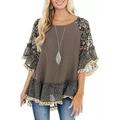 Women's Shirt Tunic Blouse Floral Leopard Daily Weekend Black White Light Green Print Ruffle Flowing tunic 3/4 Length Sleeve Streetwear Casual Round Neck Regular Fit