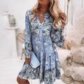 Women's Casual Dress Floral Dress Boho Dress Floral Paisley Ruched Smocked V Neck Flare Cuff Sleeve Midi Dress Daily Vacation Long Sleeve Summer Spring