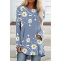 Women's Tunic T shirt Tee Tunic Shirts Floral Daisy Daily Weekend Print Blue Long Sleeve Tunic Basic Round Neck Fall Winter