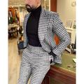 Black White Men's Tweed Suits Houndstooth Checkered 2 Piece Fall Winter Wedding Suits Casual Blazer Pants Set Tailored Fit Single Breasted One-button 2024