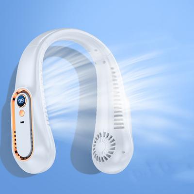 Bladeless Neckband Air Cooler – USB Rechargeable Hanging Fan with Digital Display for Portable Summer Cooling