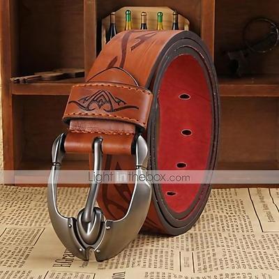 Men's Belt Faux Leather Belt Frame Buckle Black Brown Faux Leather Leather Active Fashion Work Tribal
