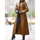 Women's Leather Trench Coat Single Breasted Lapel Overcoat Winter Coat Windproof Warm Waterproof Long Coat Fall Streetwear Outerwear Long Sleeve Black