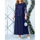 Women's Plus Size Curve Party Dress Winter Dress Lace Dress Solid Color Long Dress Maxi Dress 3/4 Length Sleeve Lace Ruched Crew Neck Elegant Party Pink Blue Summer Spring L XL 2XL 3XL 4XL