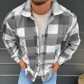 Men's Shirt Jacket Shacket Overshirt White gray Purple Gray Long Sleeve Plaid / Check Turndown Spring Fall Street Daily Clothing Apparel Button-Down