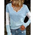 Women's Pullover Sweater Jumper V Neck Crochet Knit Cotton Blend Oversized Fall Winter Regular Daily Weekend Casual Long Sleeve Solid Color Blue Khaki Dark Gray S M L