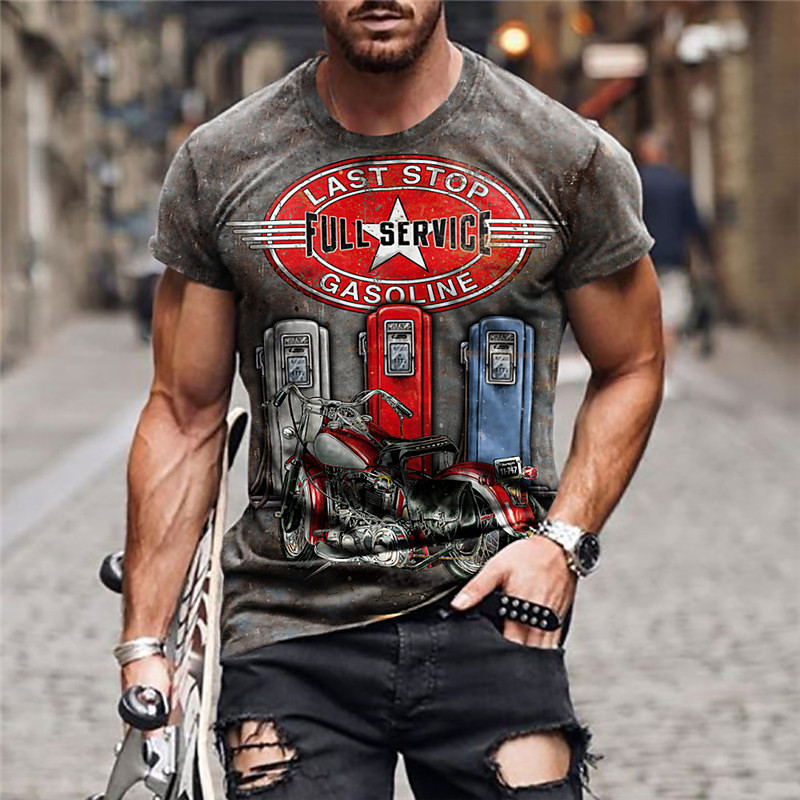 Men's Graphic Motorcycle T Shirt Short Sleeve T shirt 3D Print Crew Neck Shirt Fashion Basic Classic Street Casual Daily Olive Green Blue Brown Summer Clothing Apparel S M L XL 2XL 3XL 4XL