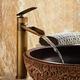 Waterfall BathroomSink Mixer Faucet Tall, Antique Brass Single Handle Basin Taps with Cold and Hot Hose