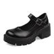 Women's Flats Dress Shoes Mary Jane Lolita Daily Solid Color Solid Colored Summer Buckle High Heel Wedge Heel Round Toe Elegant Casual Preppy Walking PU Leather Faux Leather Ankle Strap Matte Black