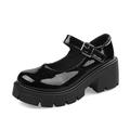 Women's Flats Dress Shoes Mary Jane Lolita Daily Solid Color Solid Colored Summer Buckle High Heel Wedge Heel Round Toe Elegant Casual Preppy Walking PU Leather Faux Leather Ankle Strap Matte Black