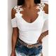 Women's T shirt Tee Going Out Tops BurgundyTee Concert Tops Plain Casual Weekend Lace Cut Out Cold Shoulder Black Short Sleeve Elegant Fashion Basic U Neck Off Shoulder Summer Spring