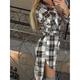 Women's Plaid Dress Shirt Dress Plaid Belted Asymmetrical Shirt Collar Mini Dress Classic Party Long Sleeve Fall Winter