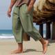 Men's Linen Pants Summer Pants Cropped Pants Beach Pants Drawstring Elastic Waist Plain Comfort Breathable Calf-Length Casual Daily Holiday Linen Cotton Blend Fashion Classic Style Black White