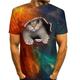 Cat In Hole Mens Graphic Shirt 3D Colorful Summer Cotton Tee Animal Prints Round Neck Green Blue Purple Yellow Orange Plus Size Casual Daily Short T-Shirt