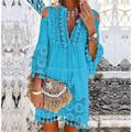 Women's Shift Dress Boho Dress Pure Color Tassel Hem Tassel Fringe V Neck Mini Dress Vacation Casual Outdoor Daily 3/4 Length Sleeve Loose Fit White Yellow Pink Summer Spring S M L XL XXL