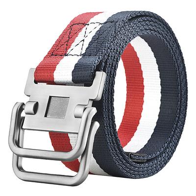 Men's Nylon Belt Easy Adjustable Double Ring Buckle Golf Belt Black Casual Unisex Web Canvas Belt Metal Tactical Buckle Fashion Plain Striped