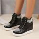 Women's Sneakers Boots Bling Bling Shoes Plus Size Height Increasing Shoes Daily Solid Color Booties Ankle Boots Winter Sparkling Glitter Platform Wedge Heel Round Toe Sporty Casual Comfort PU Lace-up
