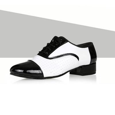 Men's Black and White Ballroom Dance Shoes – Patent Leather Lace-Up Latin Jazz Performance Oxfords
