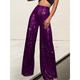 Women's Wide Leg Pants Trousers Sparkly Pants Plain Sequins Full Length Micro-elastic High Waist Elegant Fashion Party Street claret M beige S M Summer Spring